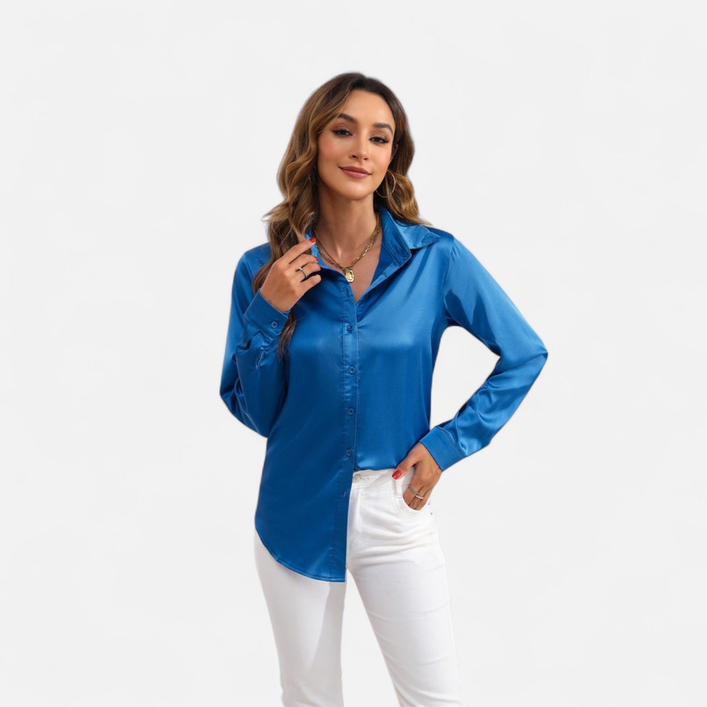 Ritouh | Women’s Satin Blouse – Long Sleeve Elegance in Solid Colour