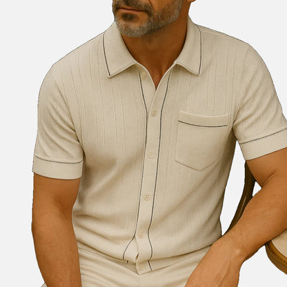 Ritouh | Men’s Knit Button-Up Shirt – Ribbed Texture with Contrast Trim