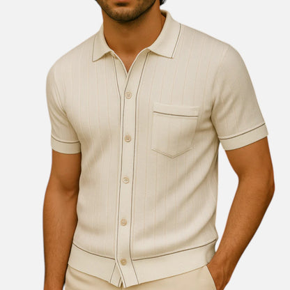 Ritouh | Men’s Knit Button-Up Shirt – Ribbed Texture with Contrast Trim