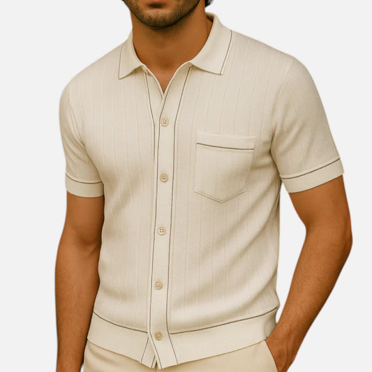 Ritouh | Men’s Knit Button-Up Shirt – Ribbed Texture with Contrast Trim