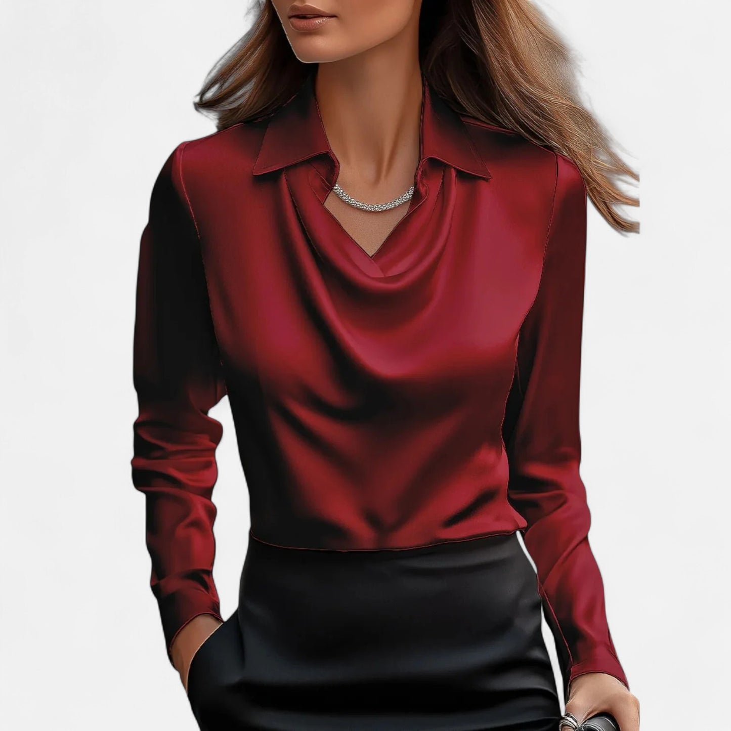 Ritouh | Women’s Satin Blouse – Draped Neck Elegance in White