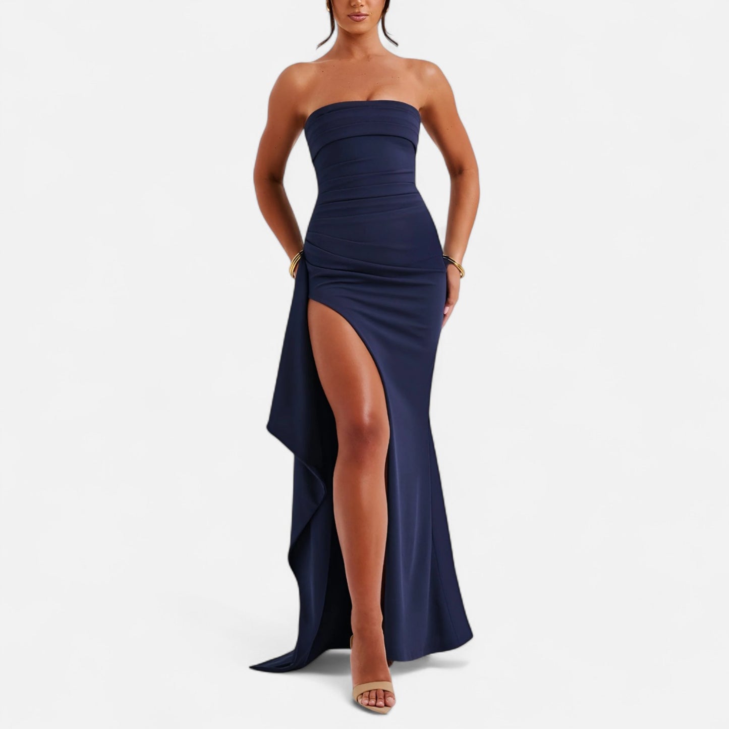 Ritouh | Women’s Strapless Maxi Dress – High Split & Sculpted Elegance