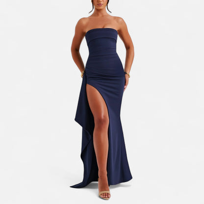 Ritouh | Women’s Strapless Maxi Dress – High Split & Sculpted Elegance
