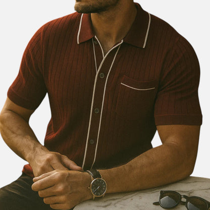 Ritouh | Men’s Knit Button-Up Shirt – Ribbed Texture with Contrast Trim
