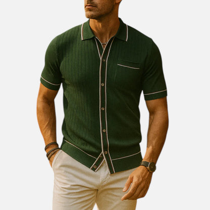 Ritouh | Men’s Knit Button-Up Shirt – Ribbed Texture with Contrast Trim