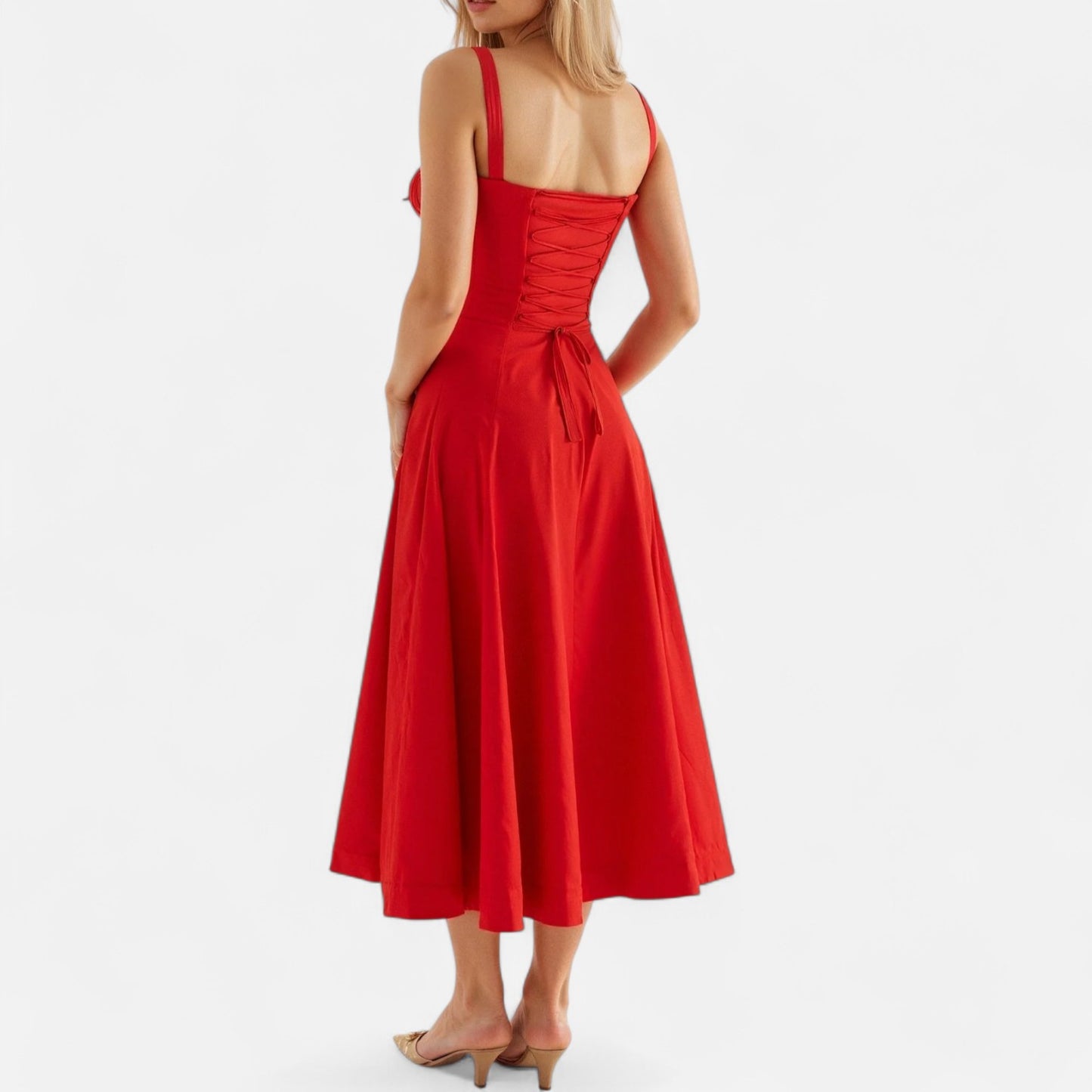 Ritouh | Women’s Summer Midi Dress – Sleeveless with Drawstring Fit