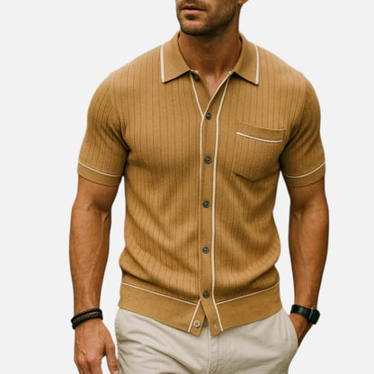 Ritouh | Men’s Knit Button-Up Shirt – Ribbed Texture with Contrast Trim