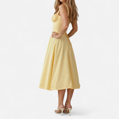 Ritouh | Women’s Summer Midi Dress – Sleeveless with Drawstring Fit