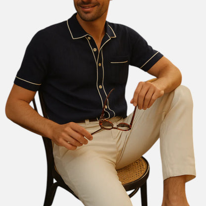 Ritouh | Men’s Knit Button-Up Shirt – Ribbed Texture with Contrast Trim