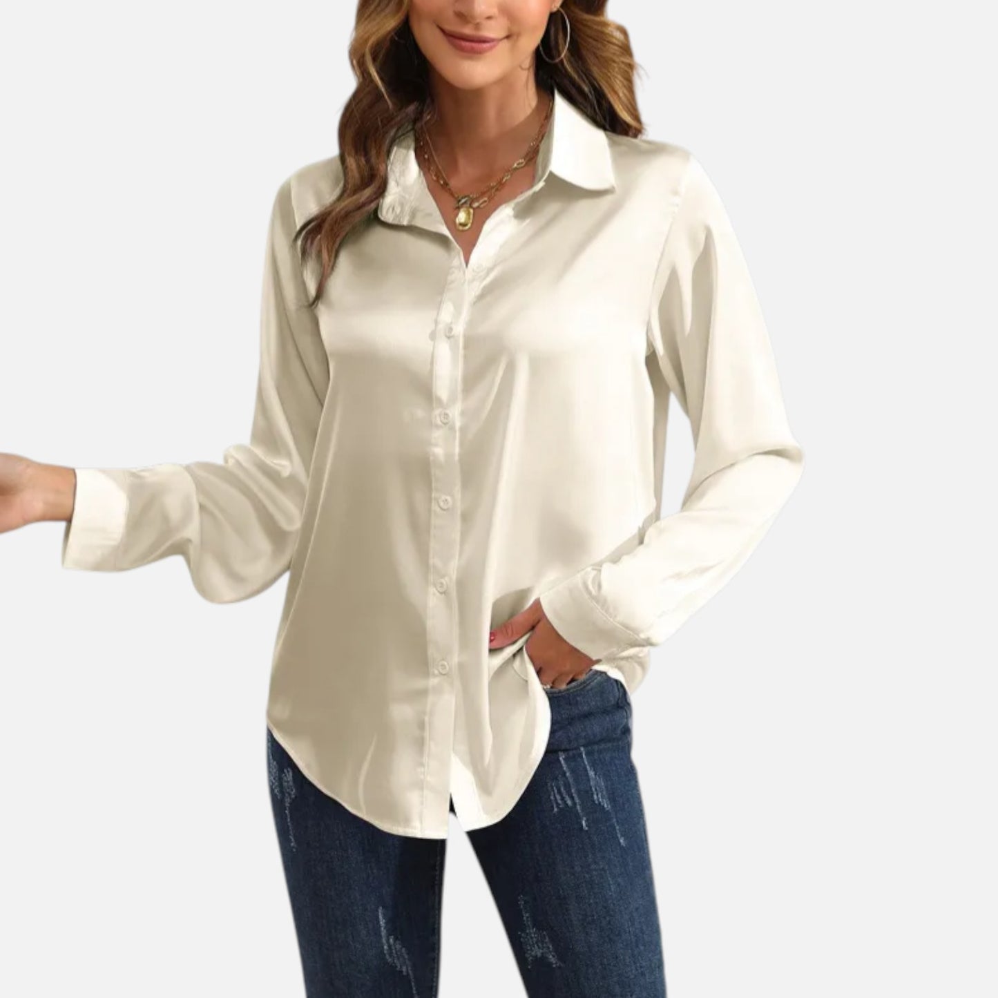 Ritouh | Women’s Satin Blouse – Long Sleeve Elegance in Solid Colour