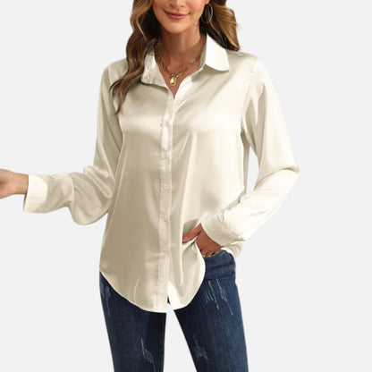 Ritouh | Women’s Satin Blouse – Long Sleeve Elegance in Solid Colour