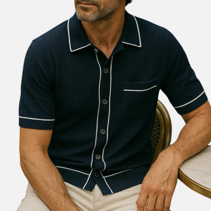 Ritouh | Men’s Knit Button-Up Shirt – Ribbed Texture with Contrast Trim