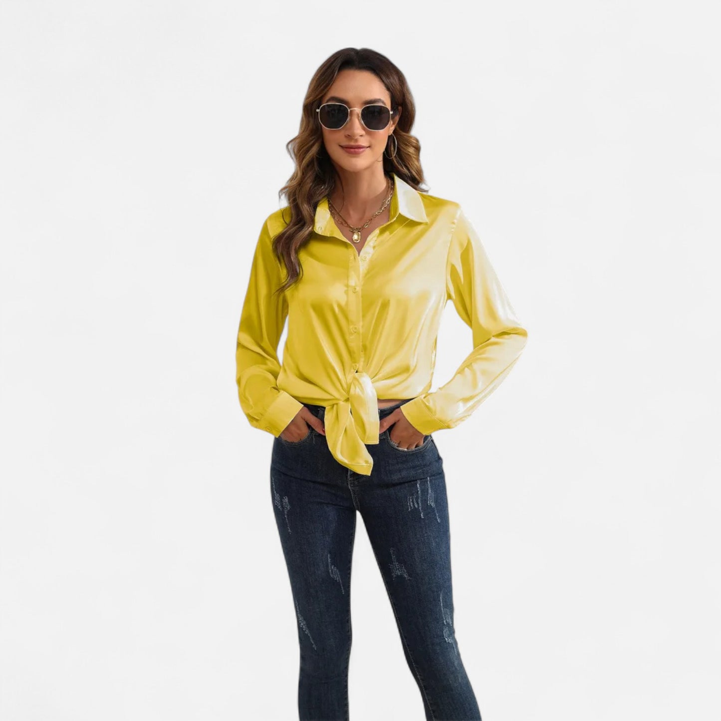 Ritouh | Women’s Satin Blouse – Long Sleeve Elegance in Solid Colour