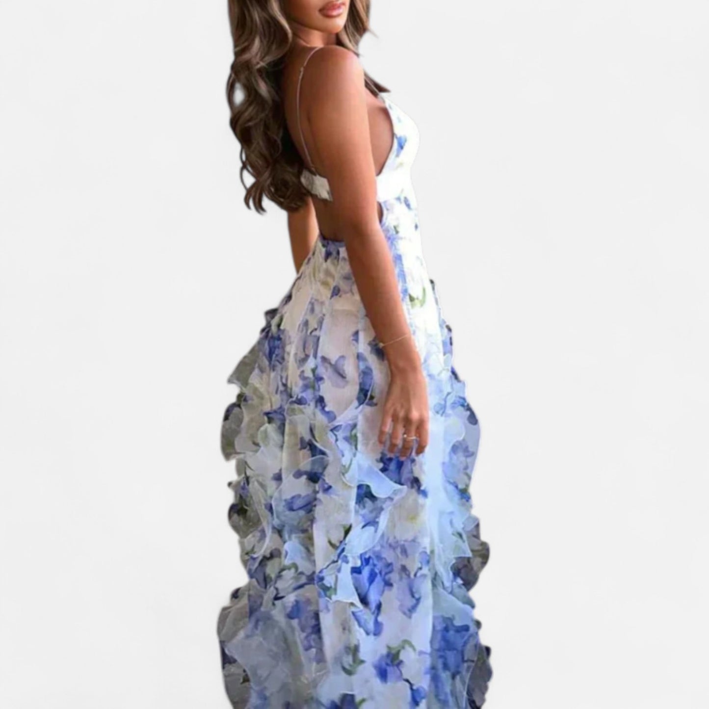Ritouh | Women’s Floral Summer Dress – Deep V-Neck & Ruffled Hem