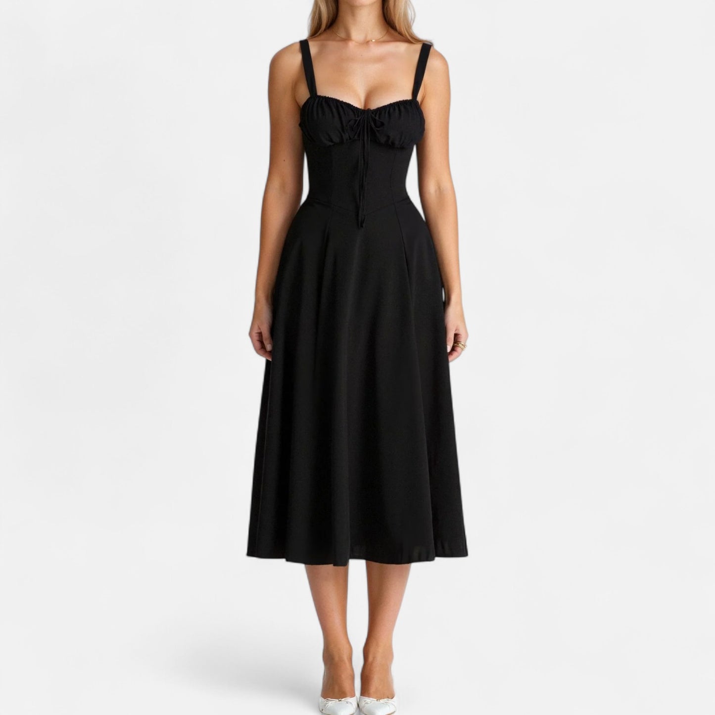 Ritouh | Women’s Summer Midi Dress – Sleeveless with Drawstring Fit