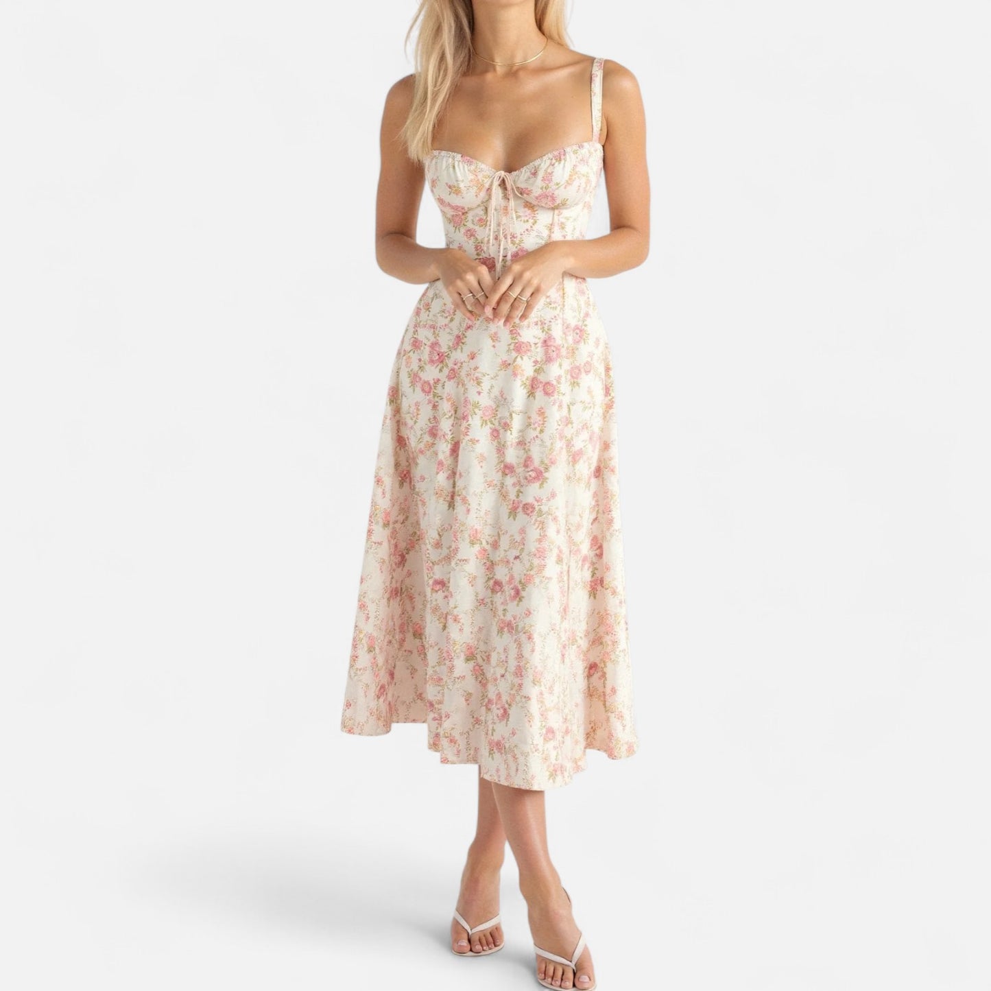 Ritouh | Women’s Summer Midi Dress – Sleeveless with Drawstring Fit