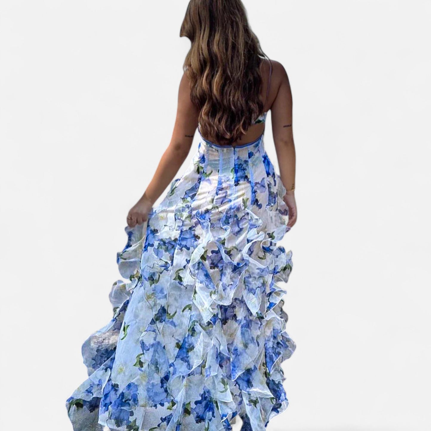 Ritouh | Women’s Floral Summer Dress – Deep V-Neck & Ruffled Hem