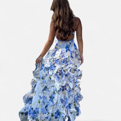 Ritouh | Women’s Floral Summer Dress – Deep V-Neck & Ruffled Hem