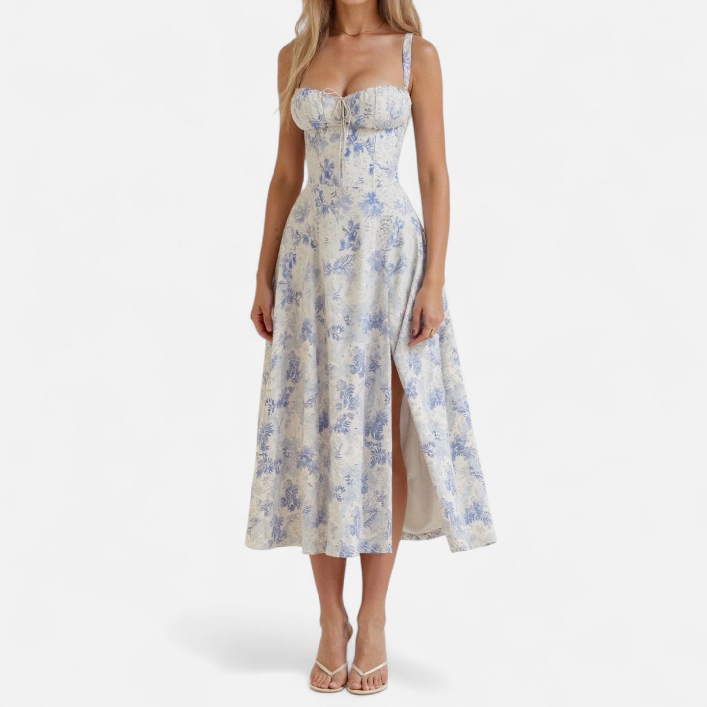 Ritouh | Women’s Summer Midi Dress – Sleeveless with Drawstring Fit