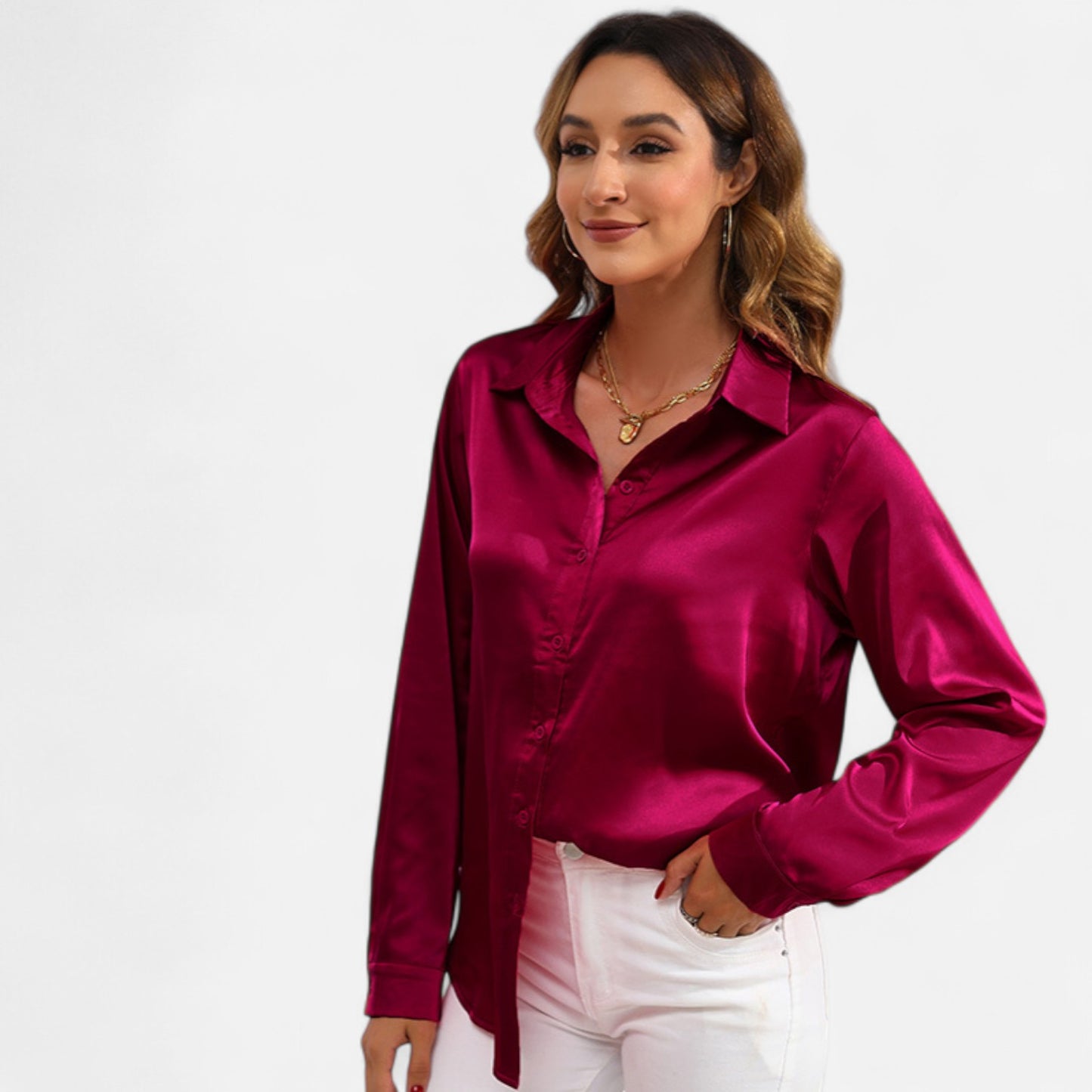 Ritouh | Women’s Satin Blouse – Long Sleeve Elegance in Solid Colour