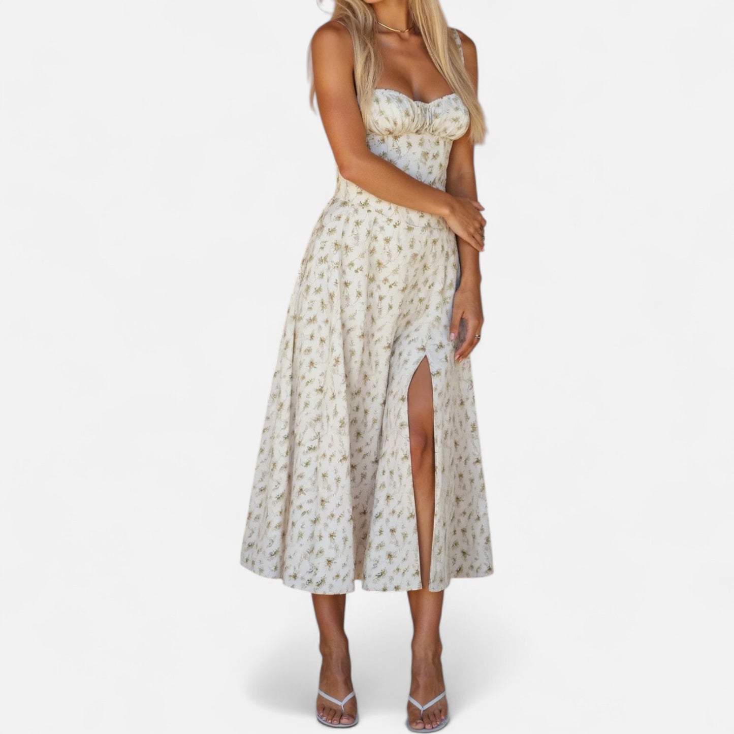 Ritouh | Women’s Summer Midi Dress – Sleeveless with Drawstring Fit