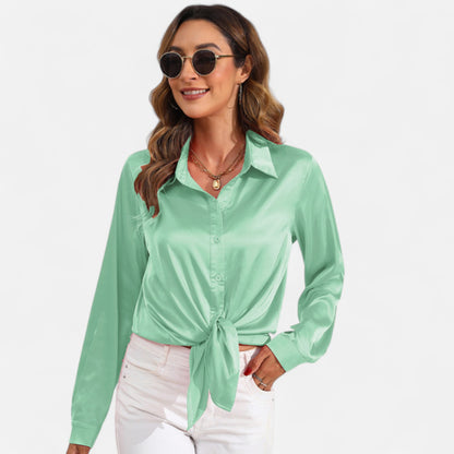 Ritouh | Women’s Satin Blouse – Long Sleeve Elegance in Solid Colour