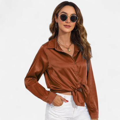 Ritouh | Women’s Satin Blouse – Long Sleeve Elegance in Solid Colour