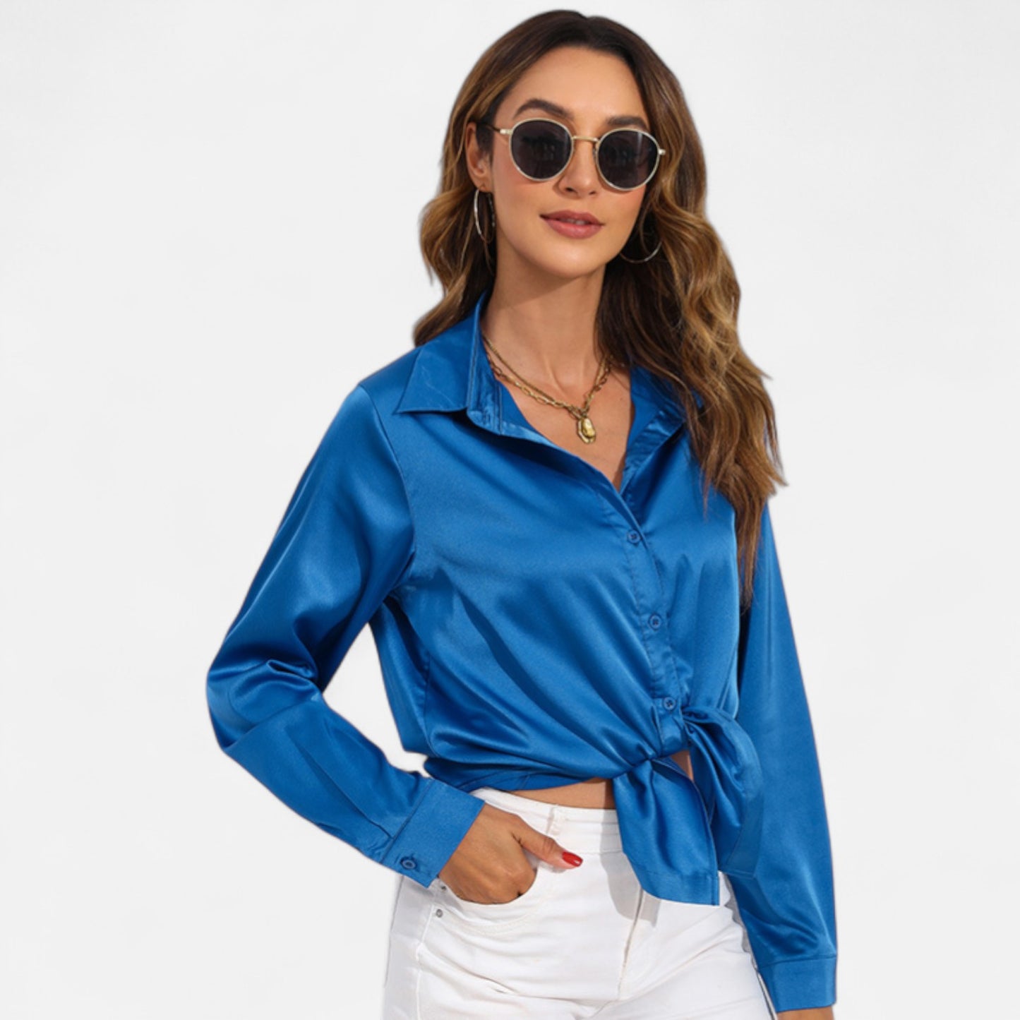 Ritouh | Women’s Satin Blouse – Long Sleeve Elegance in Solid Colour