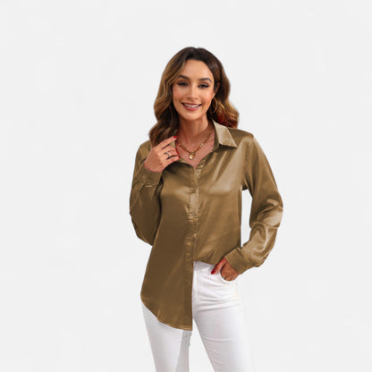 Ritouh | Women’s Satin Blouse – Long Sleeve Elegance in Solid Colour