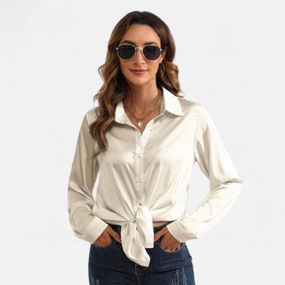 Ritouh | Women’s Satin Blouse – Long Sleeve Elegance in Solid Colour