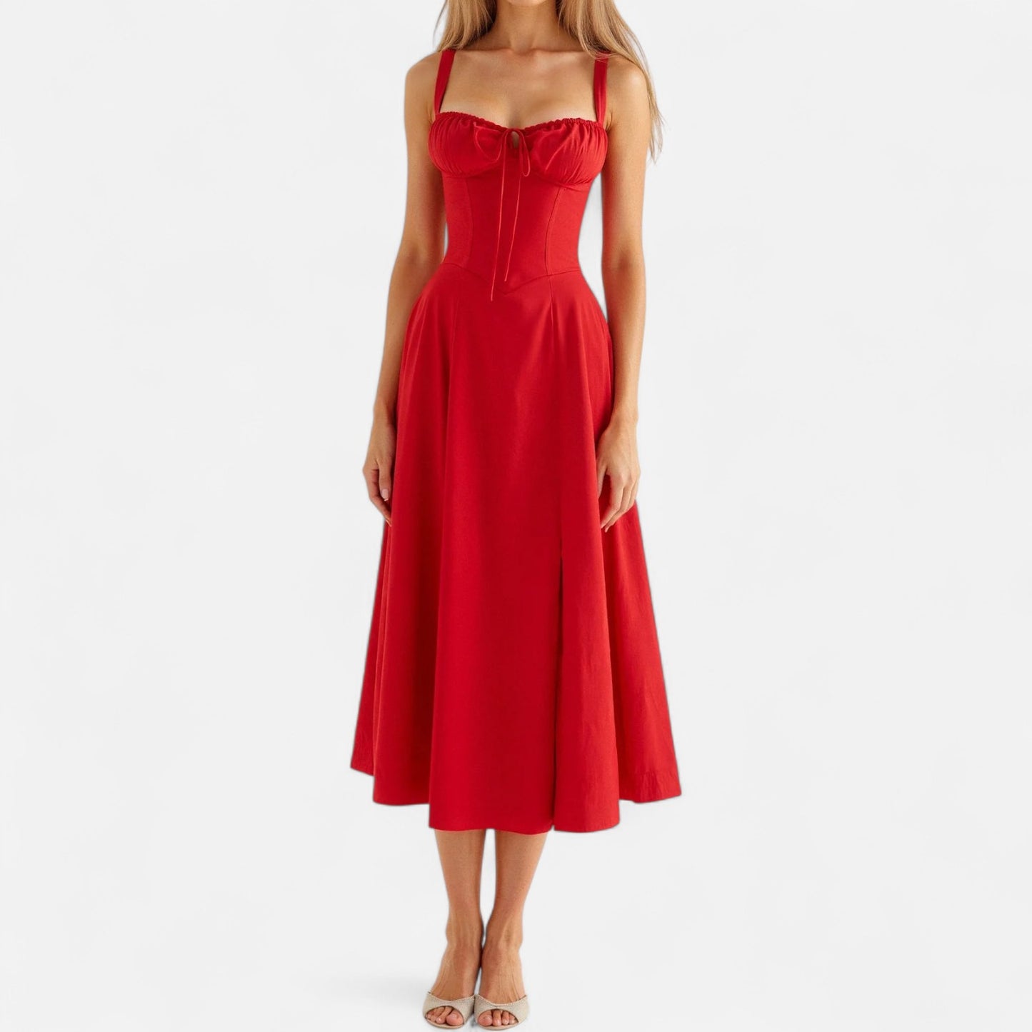 Ritouh | Women’s Summer Midi Dress – Sleeveless with Drawstring Fit